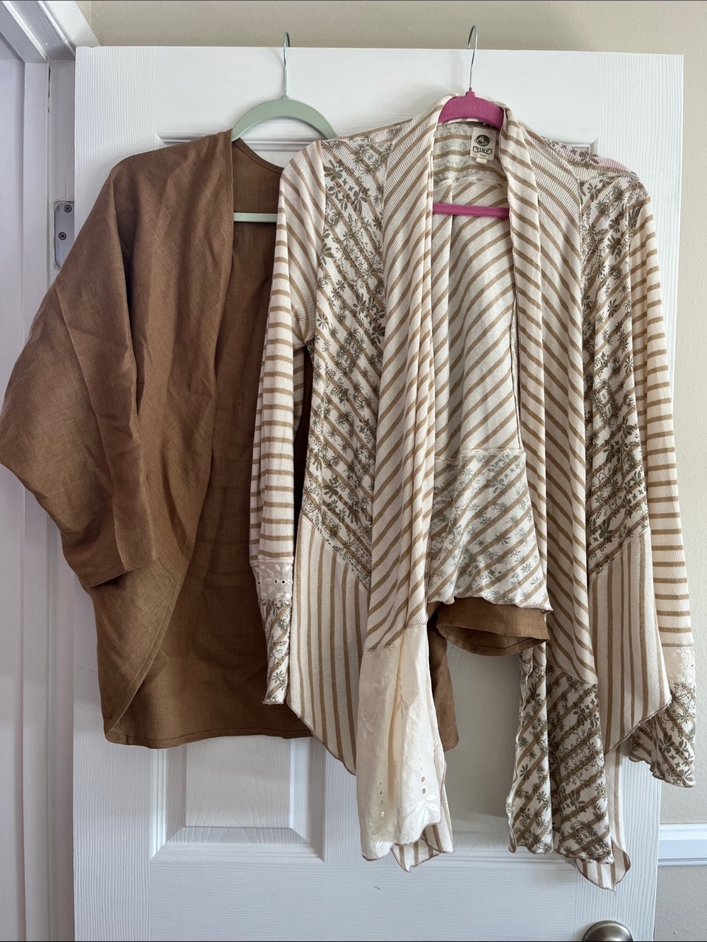 Bundle: Boho floral/stripe open  Draped Cardigan and Linen Cacoon shrug.
